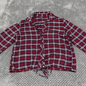 Style Envy Women's Cropped Plaid Long Sleeves Shirt Top - Size L